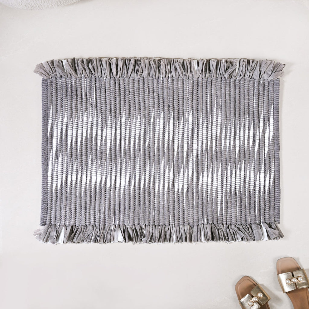 Dark Grey Cotton Weave Floor Mat 85x62cm Nestasia
