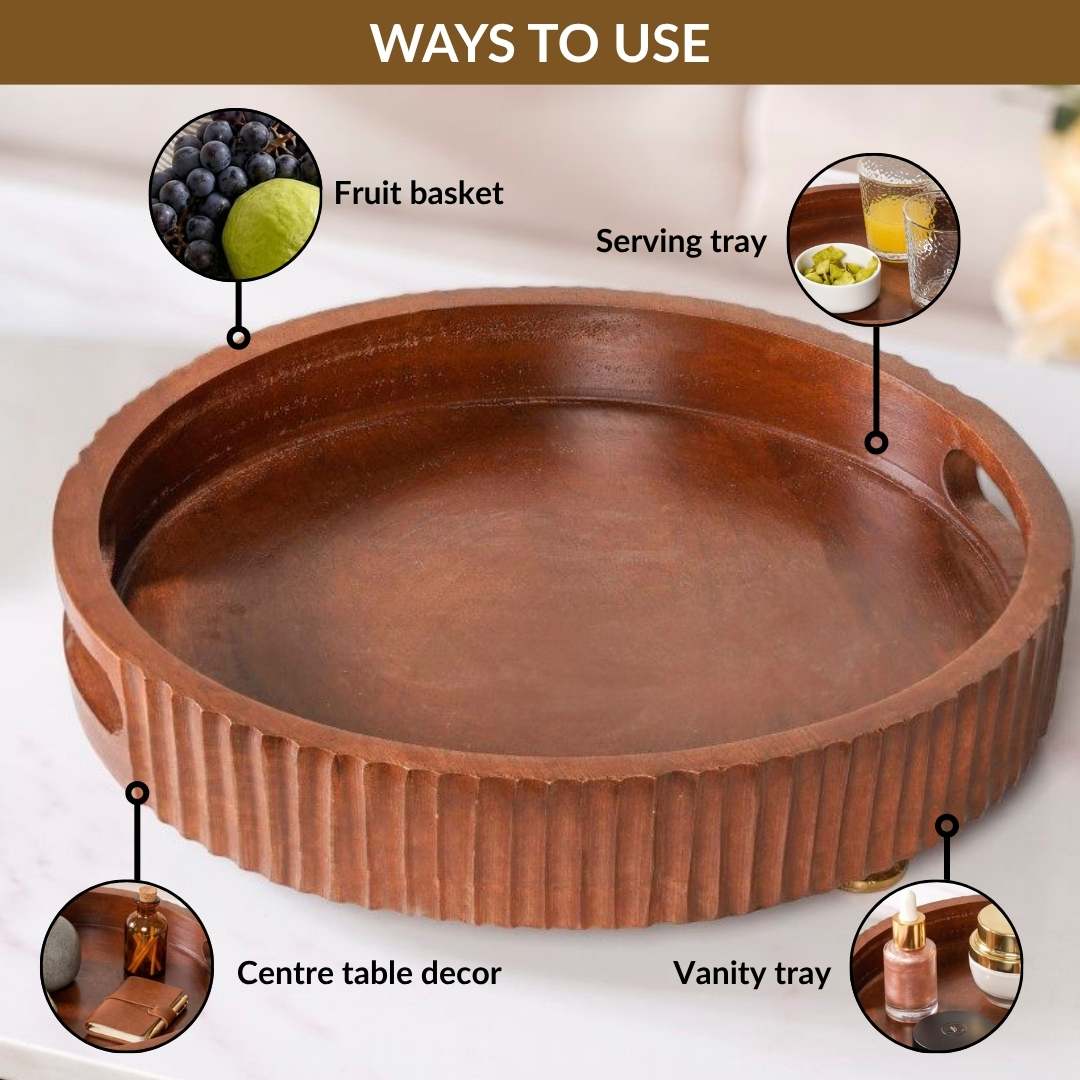 Dark Wood Serving Tray 30cm Nestasia