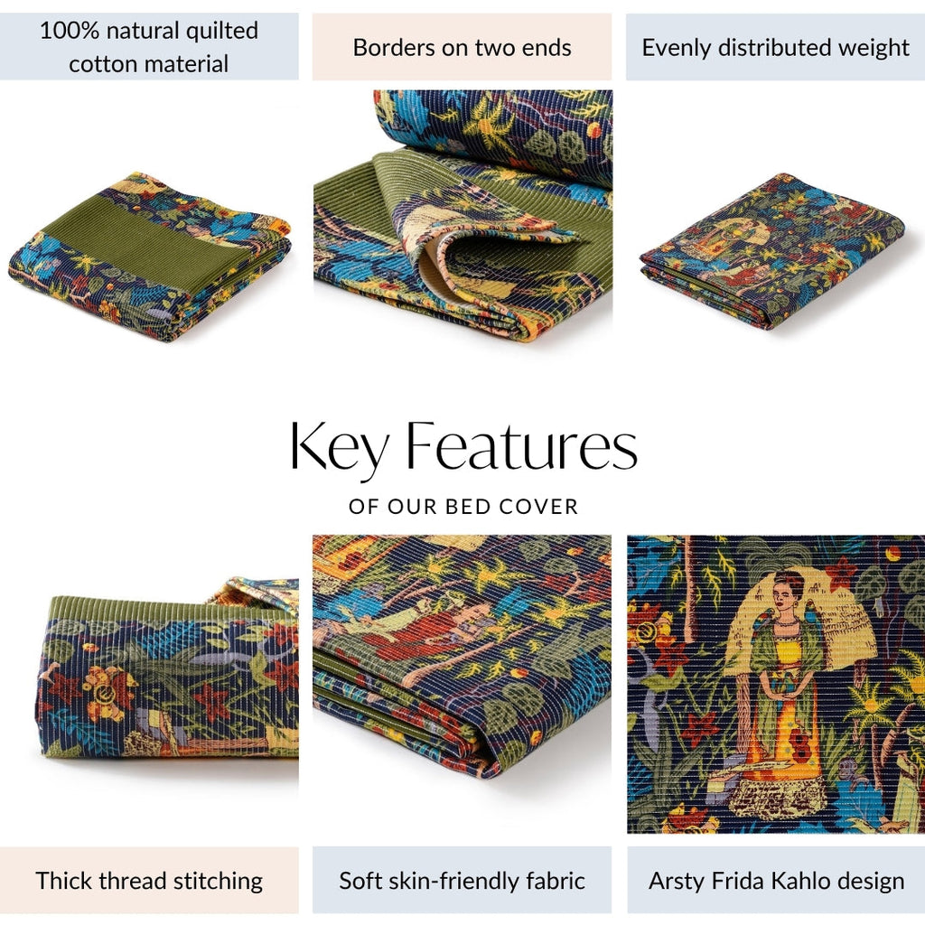 Frida Kahlo Inspired Quilted Cotton Bedcover 250x220cm Nestasia