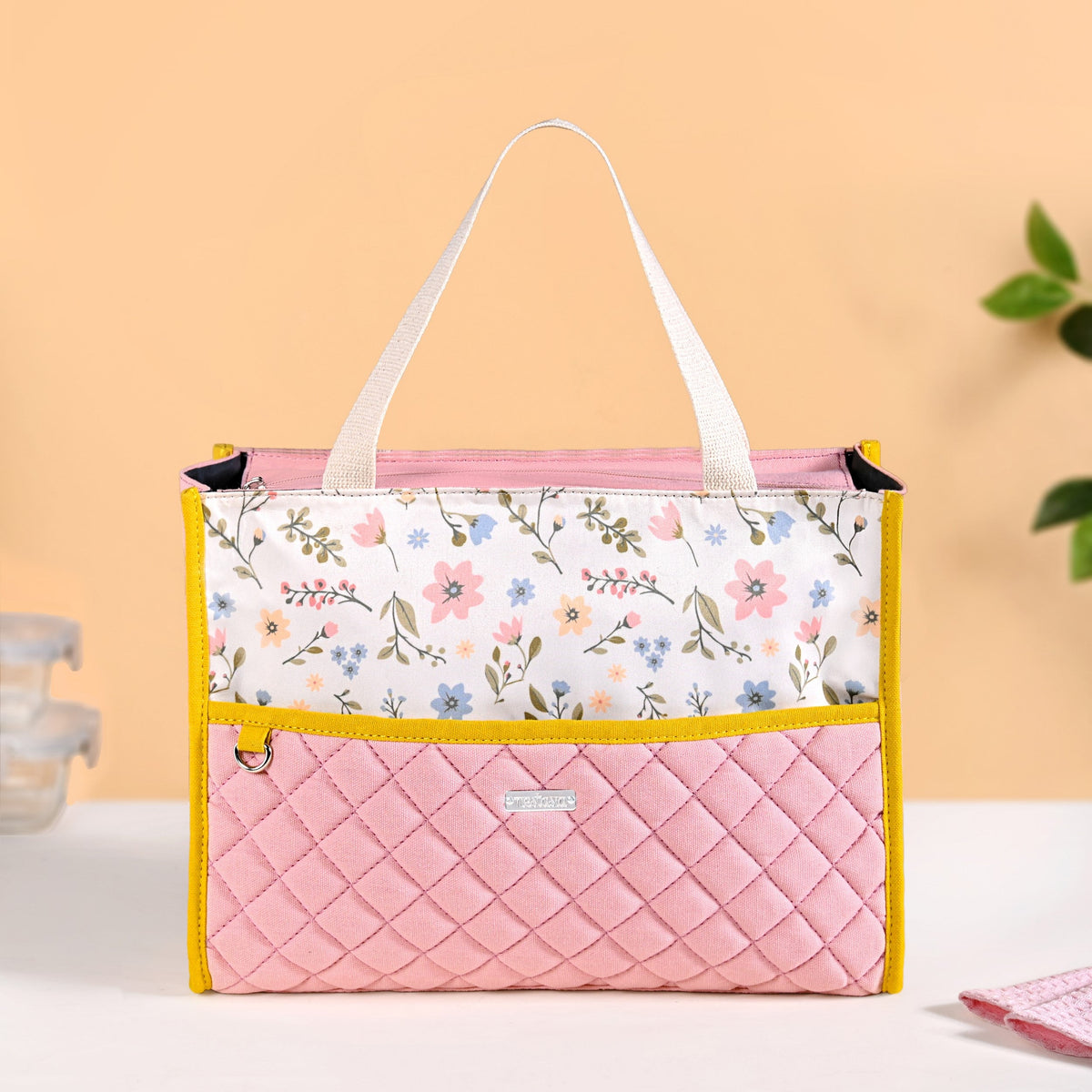 Floral Pink Quilted Multipurpose Lunch Bag Nestasia