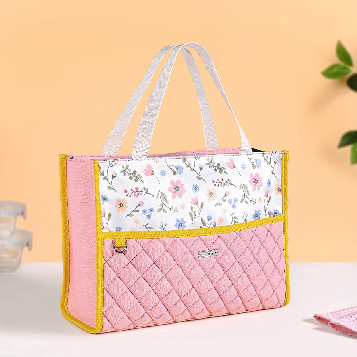 Floral Pink Quilted Multipurpose Lunch Bag Nestasia