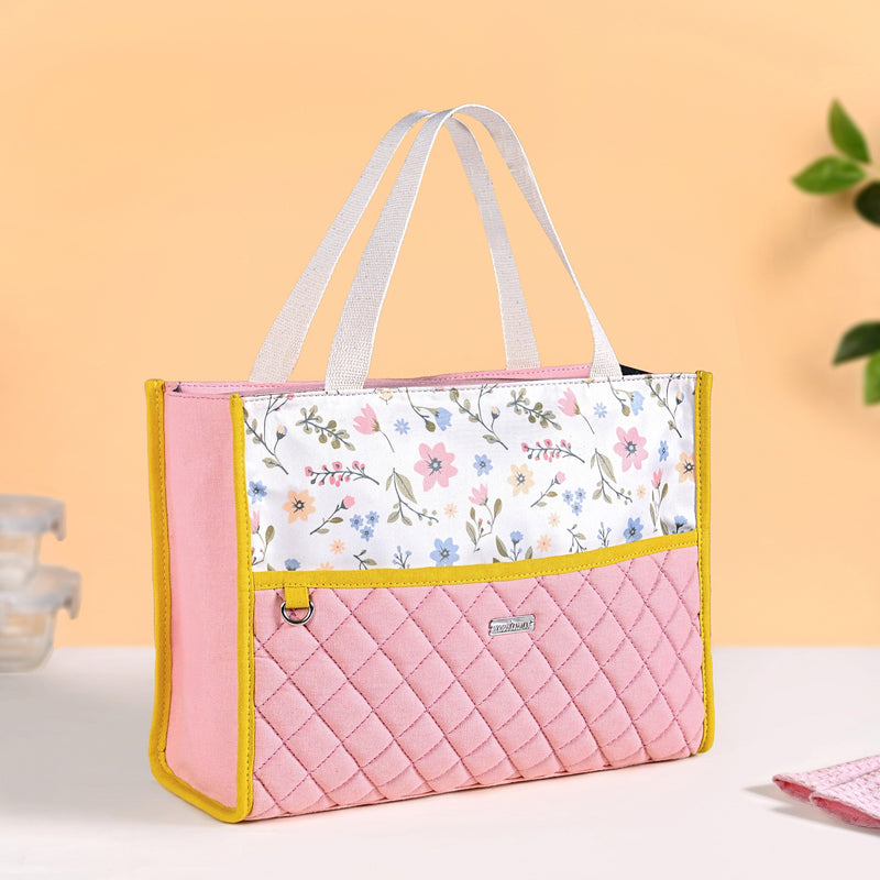 Floral Pink Quilted Multipurpose Lunch Bag Nestasia