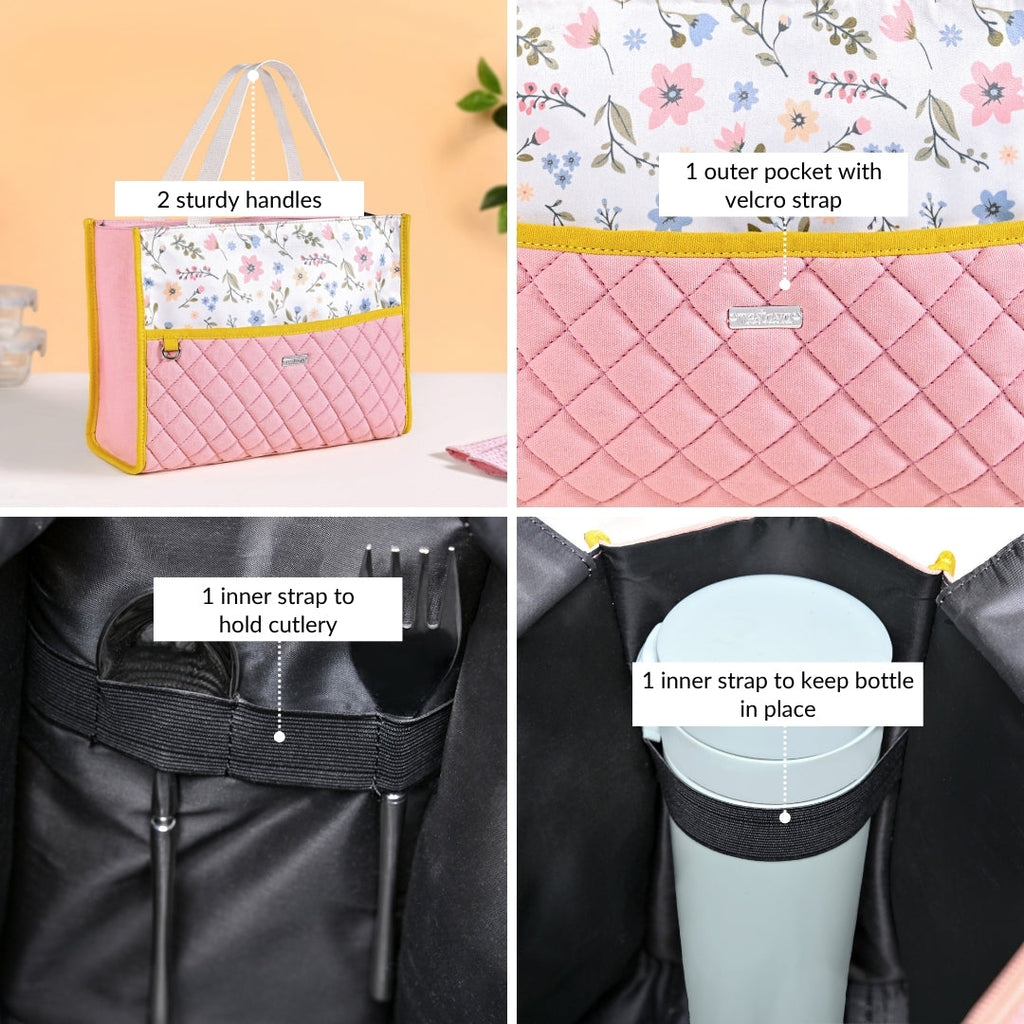Floral Pink Quilted Multipurpose Lunch Bag Nestasia