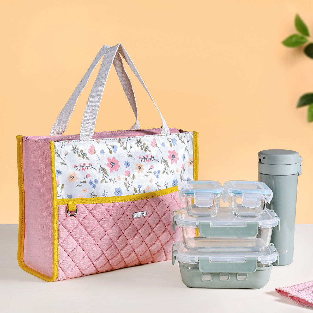 Floral Pink Quilted Multipurpose Lunch Bag Nestasia