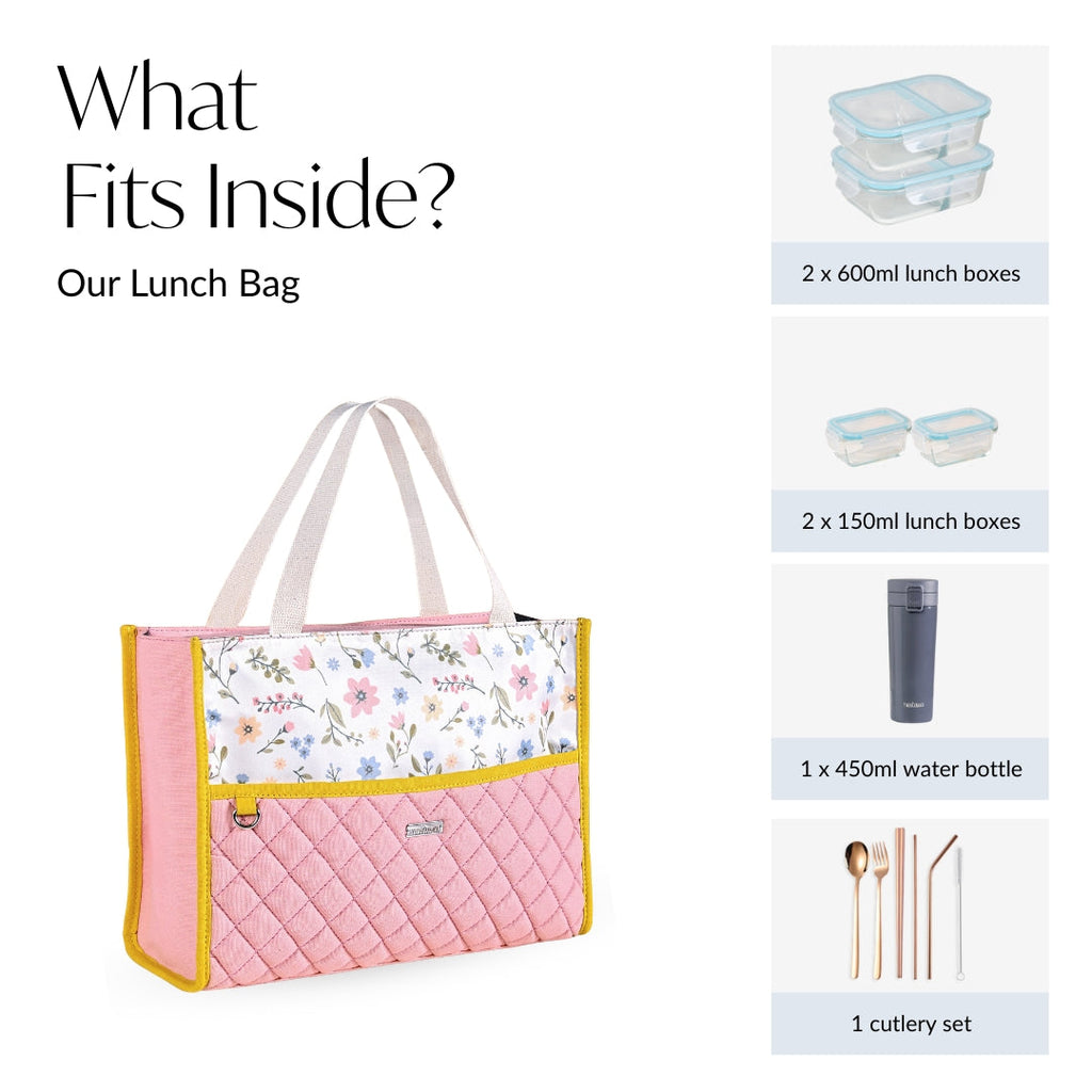 Floral Pink Quilted Multipurpose Lunch Bag Nestasia
