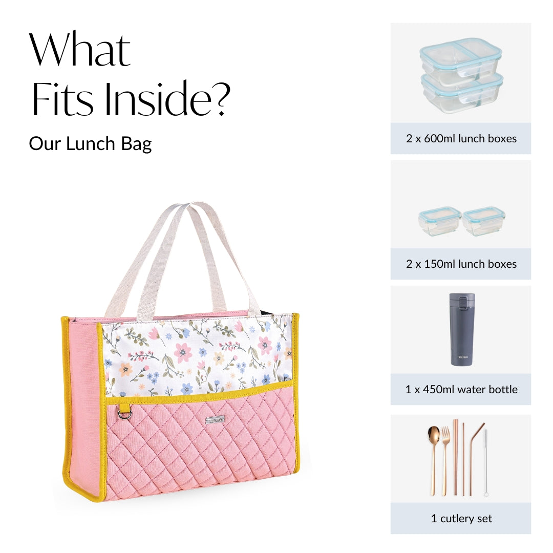 Floral Pink Quilted Multipurpose Lunch Bag Nestasia