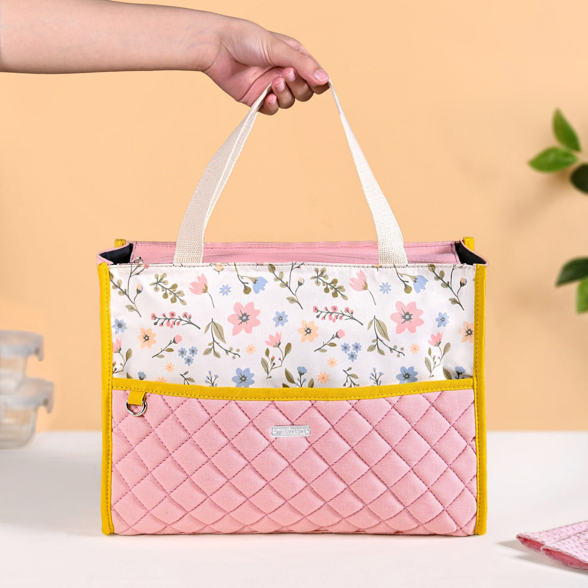 Floral Pink Quilted Multipurpose Lunch Bag Nestasia
