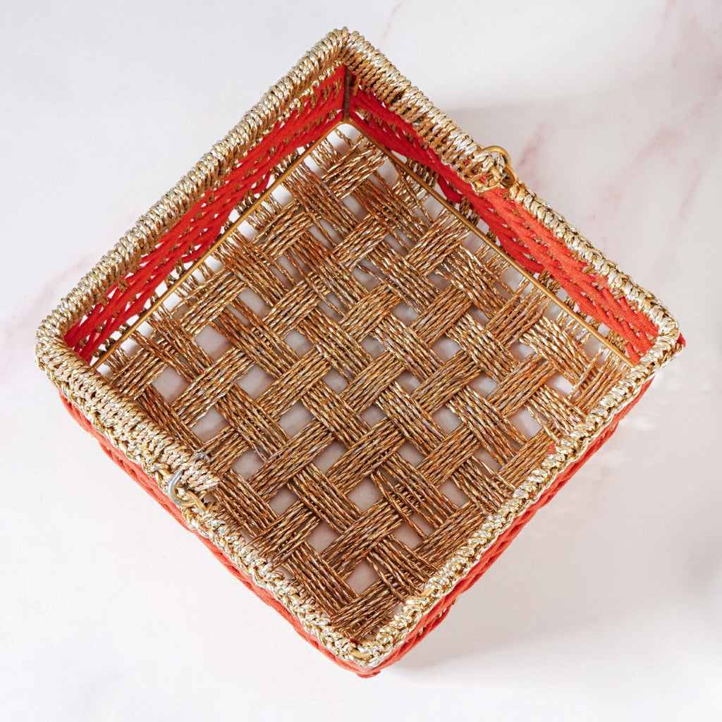 Decorative Handwoven Gift Basket With Handle Orange Nestasia