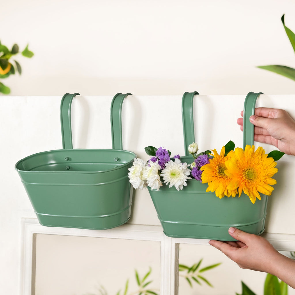 Decorative Hanging Planter Sage Green Set Of 2 Nestasia