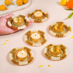 Decorative Pearl Gold Beaded Tealight Holders Set Of 6 Nestasia