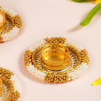 Decorative Pearl Gold Beaded Tealight Holders Set Of 6 Nestasia