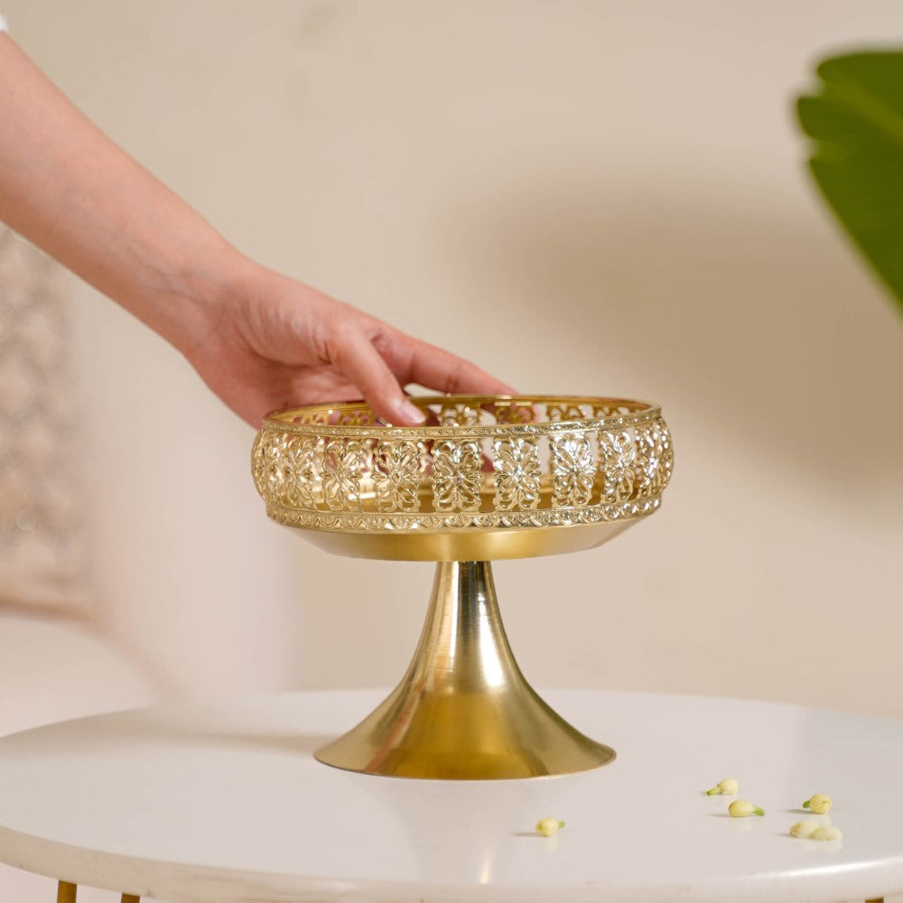 Decorative Bowl With Pedestal Gold Small Nestasia