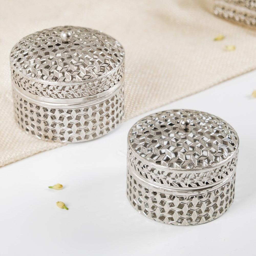 Set Of 2 Round Gift Box Silver Nestasia