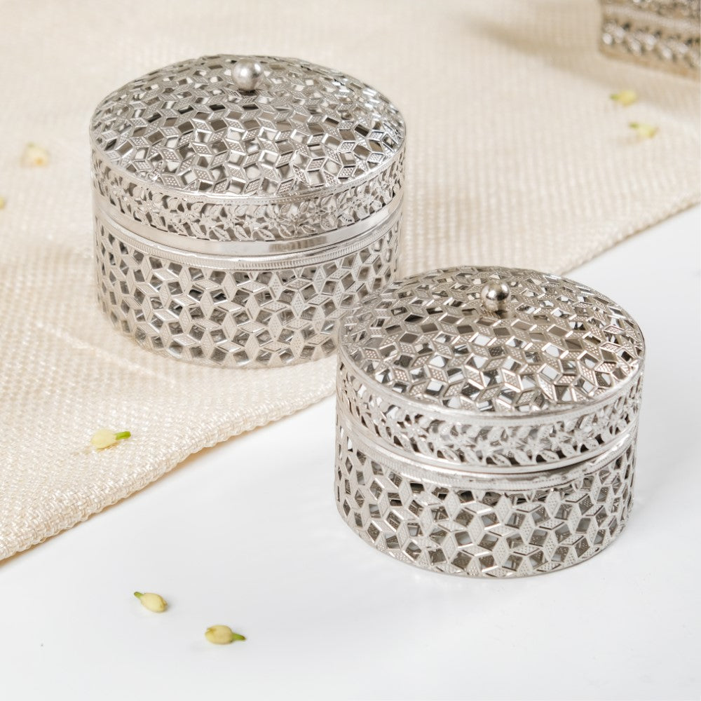 Set Of 2 Round Gift Box Silver Nestasia