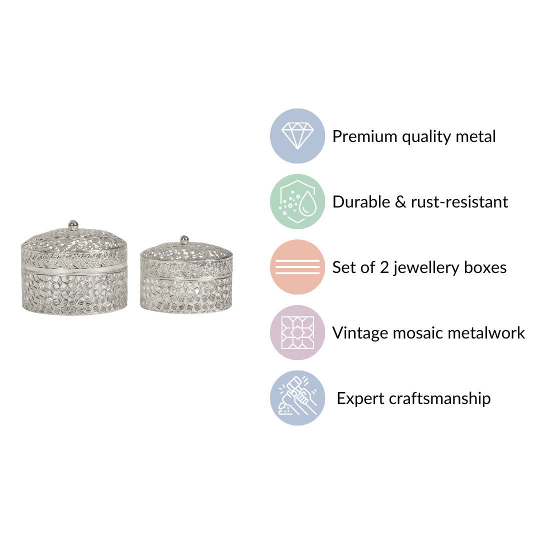 Set Of 2 Round Gift Box Silver Nestasia