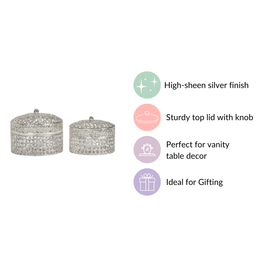 Set Of 2 Round Gift Box Silver Nestasia
