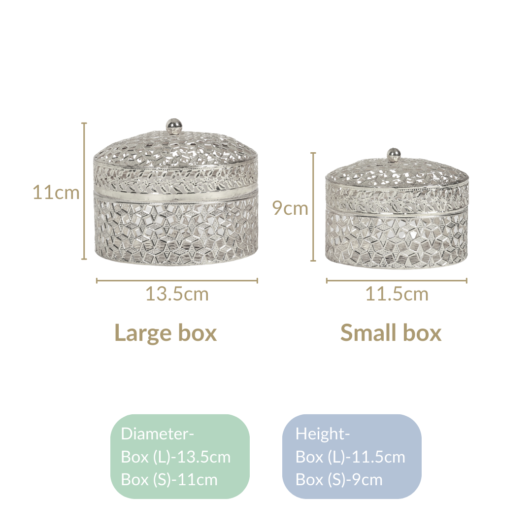Set Of 2 Round Gift Box Silver Nestasia