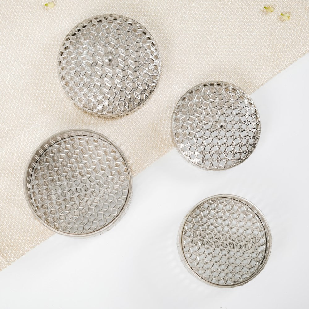 Set Of 2 Round Gift Box Silver Nestasia