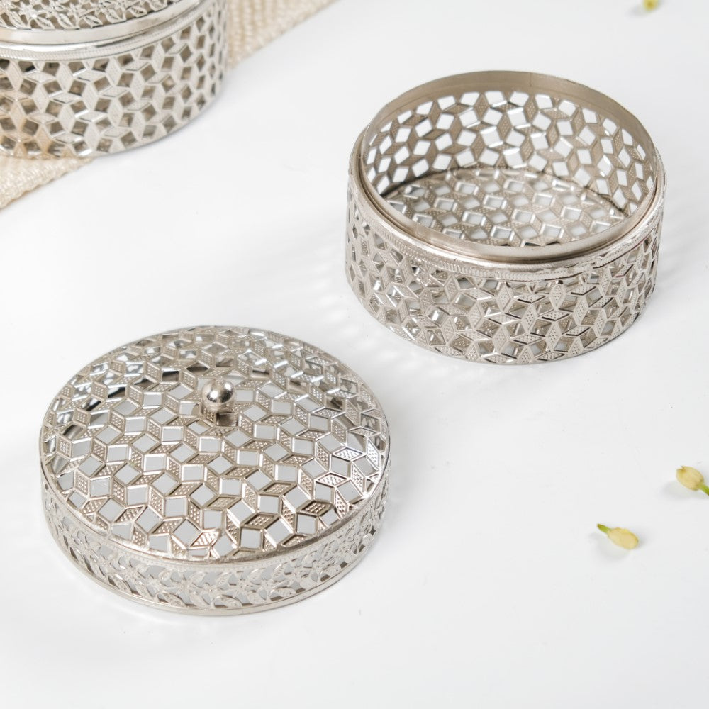 Set Of 2 Round Gift Box Silver Nestasia