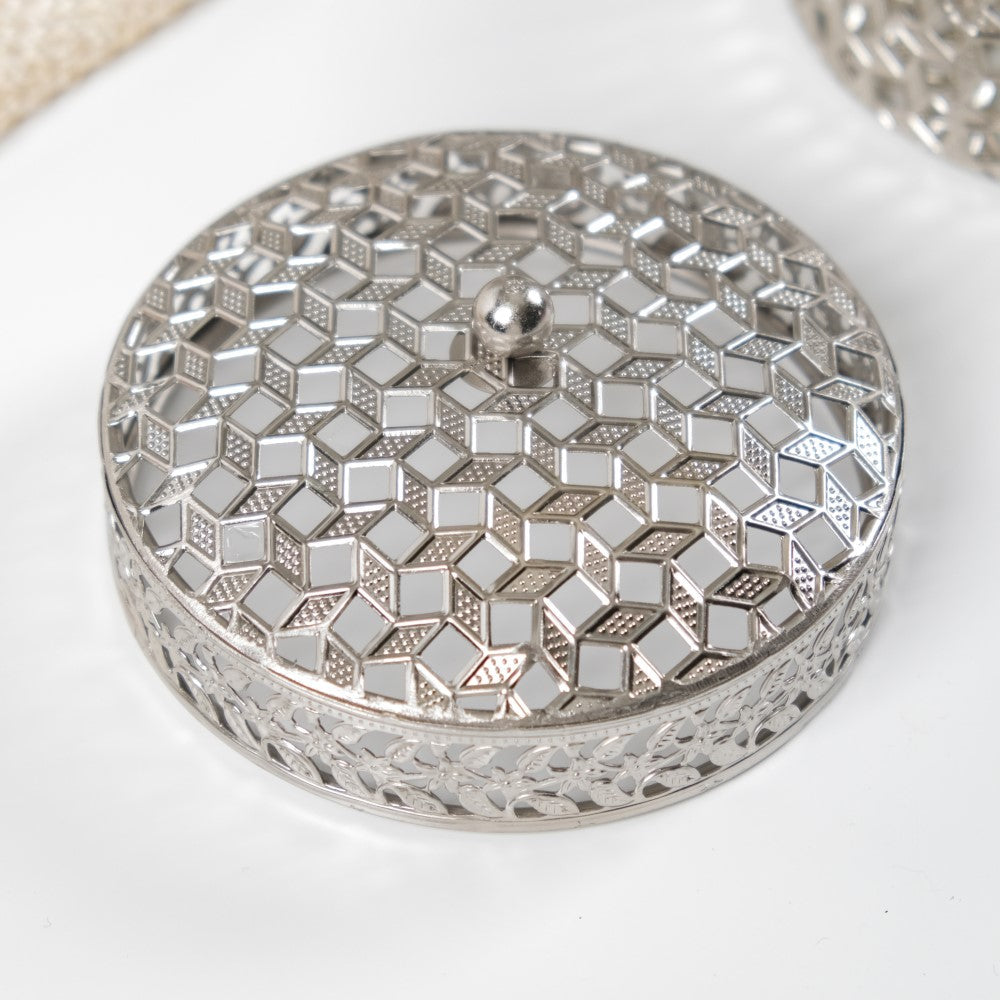 Set Of 2 Round Gift Box Silver Nestasia