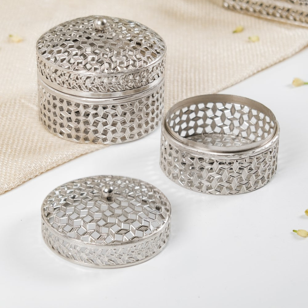 Set Of 2 Round Gift Box Silver Nestasia