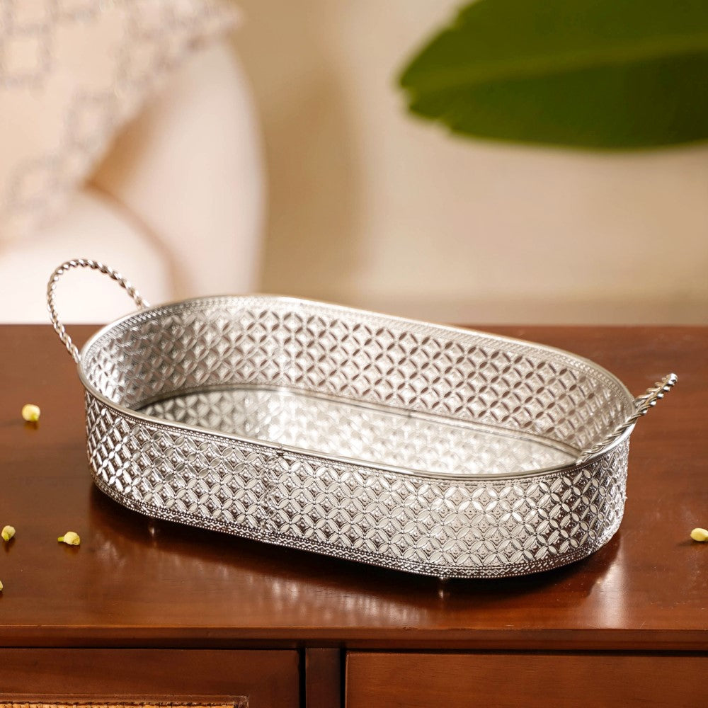 Festive Oval Tray Silver Large Nestasia