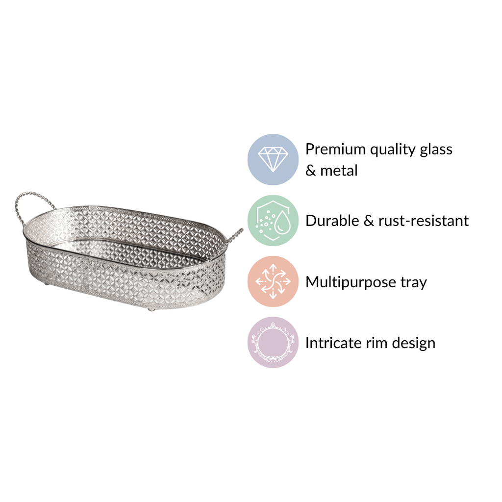 Festive Oval Tray Silver Large Nestasia