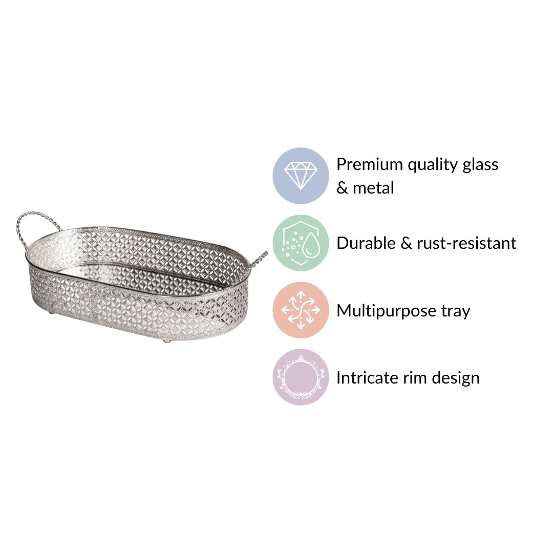 Festive Oval Tray Silver Large Nestasia
