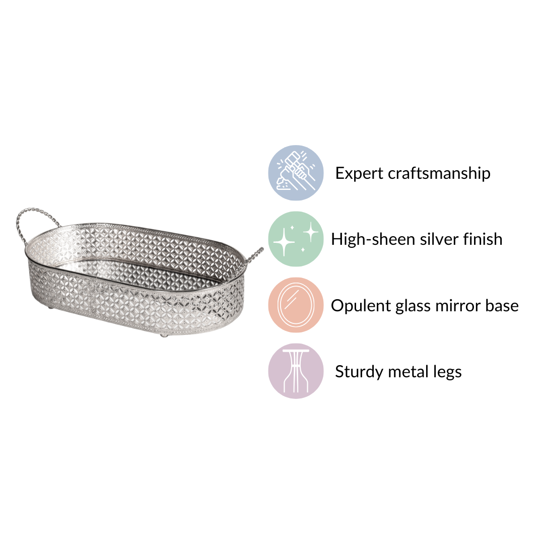 Festive Oval Tray Silver Large Nestasia