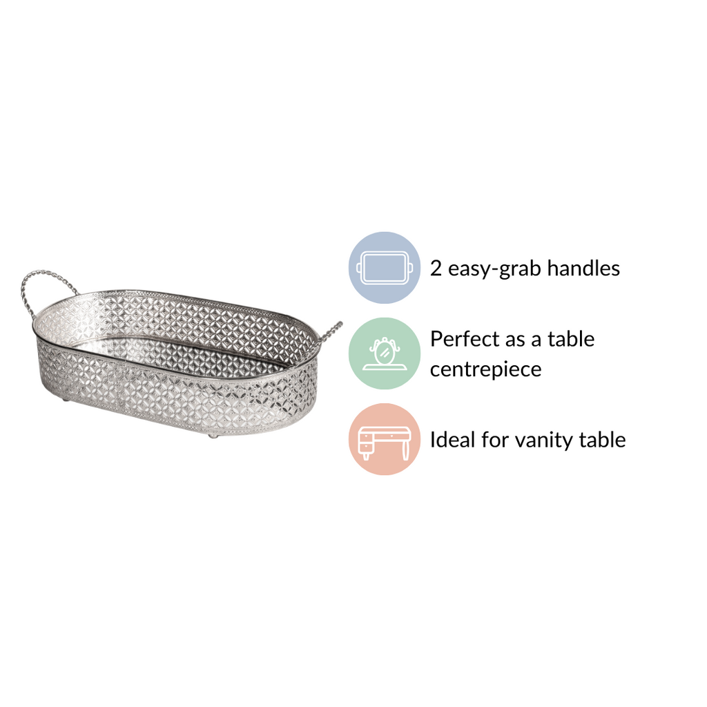 Festive Oval Tray Silver Large Nestasia