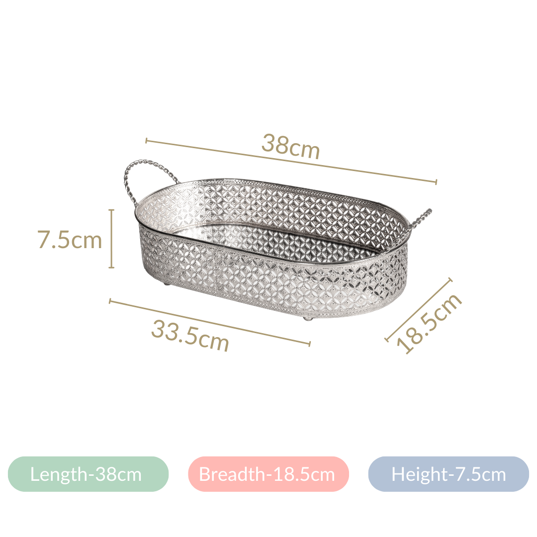 Festive Oval Tray Silver Large Nestasia