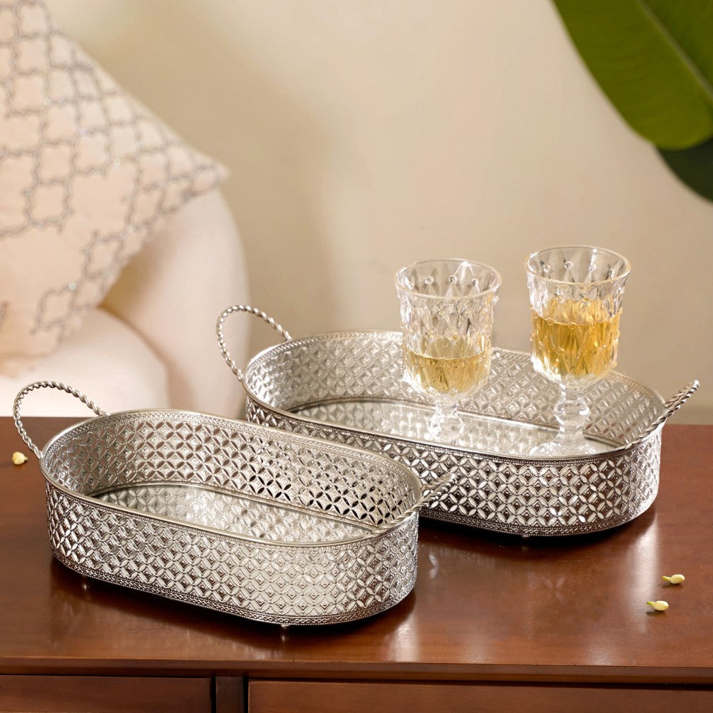 Festive Oval Tray Silver Large Nestasia