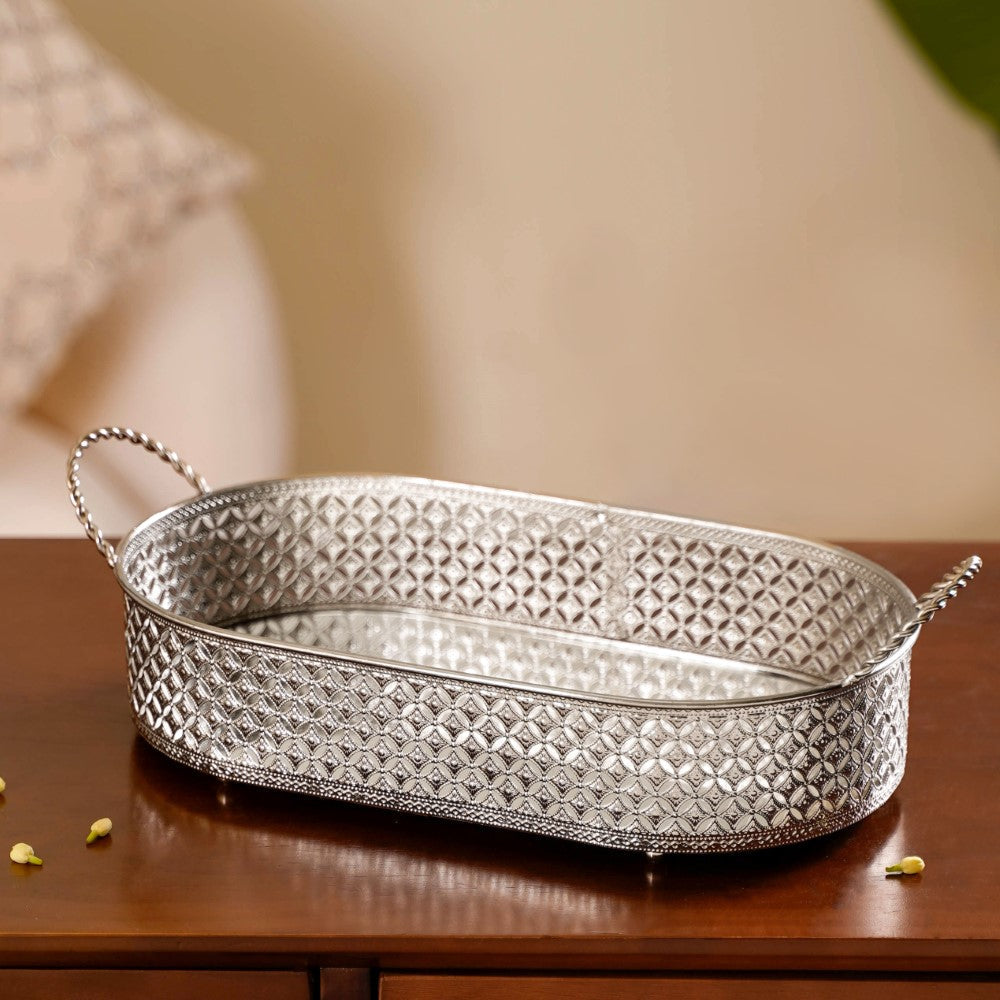 Festive Oval Tray Silver Large Nestasia