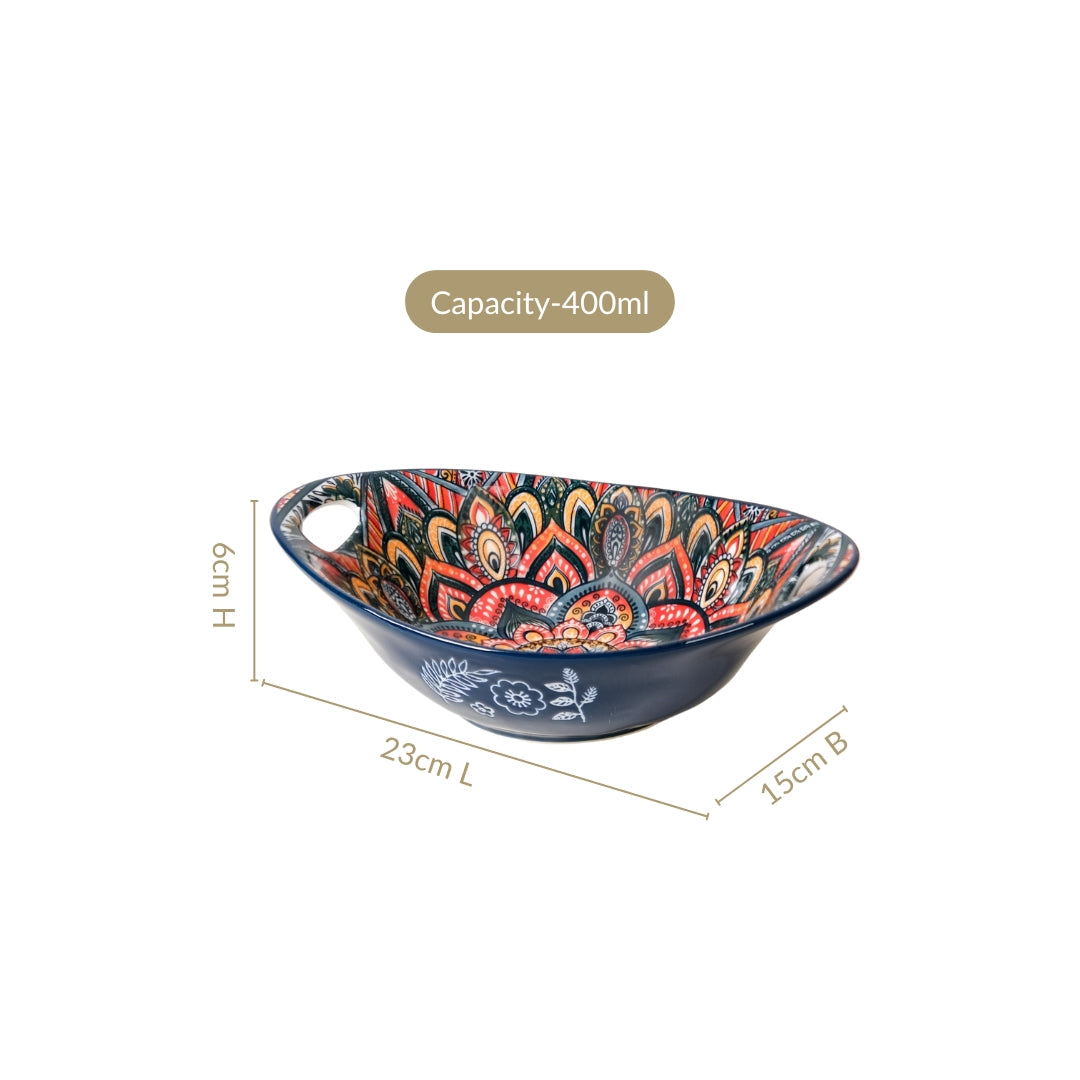 Mandala Melange Ceramic Long Dish With Handles Blue 400ml Nestasia