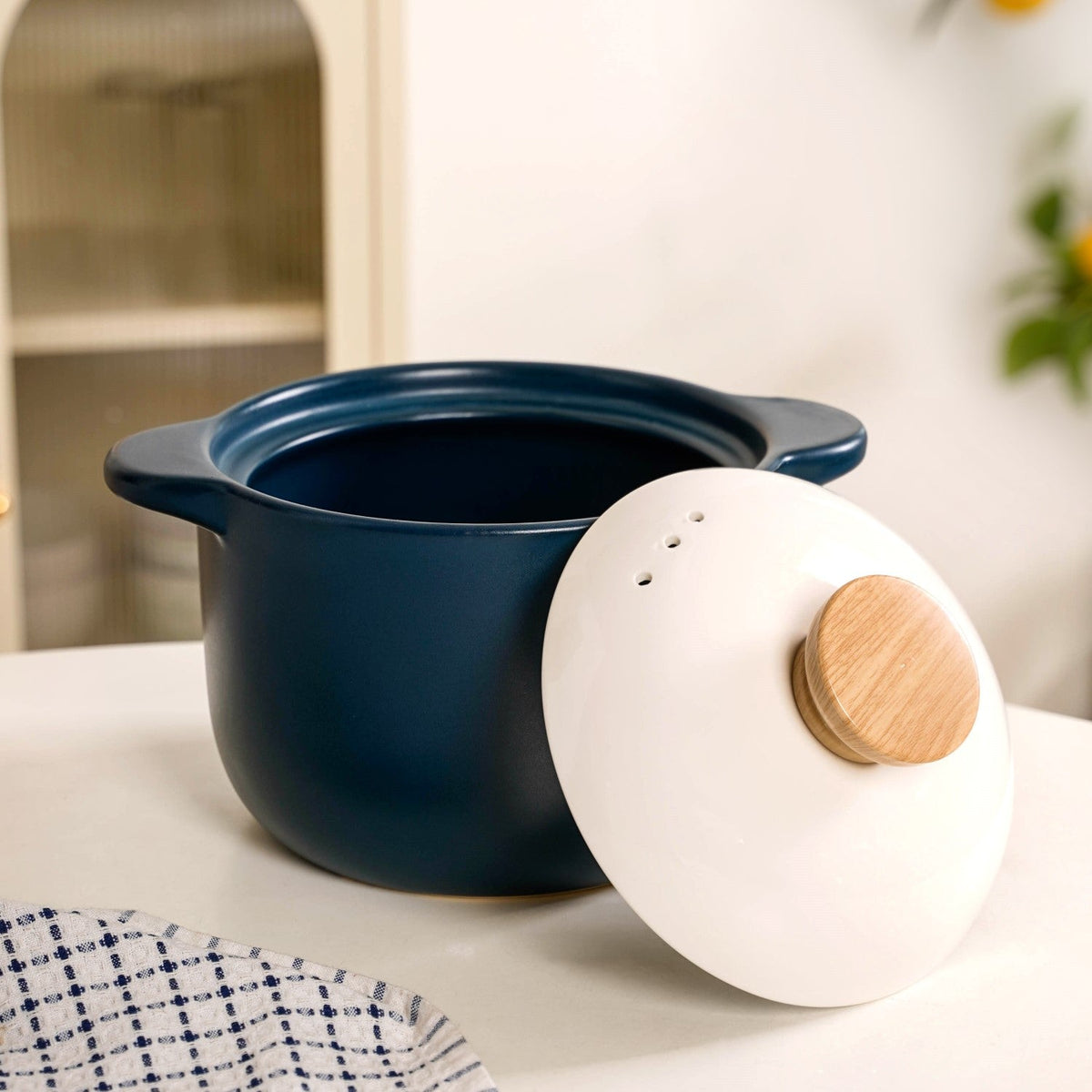 Cera Deep Ceramic Stew Pot Teal 3700ml Nestasia