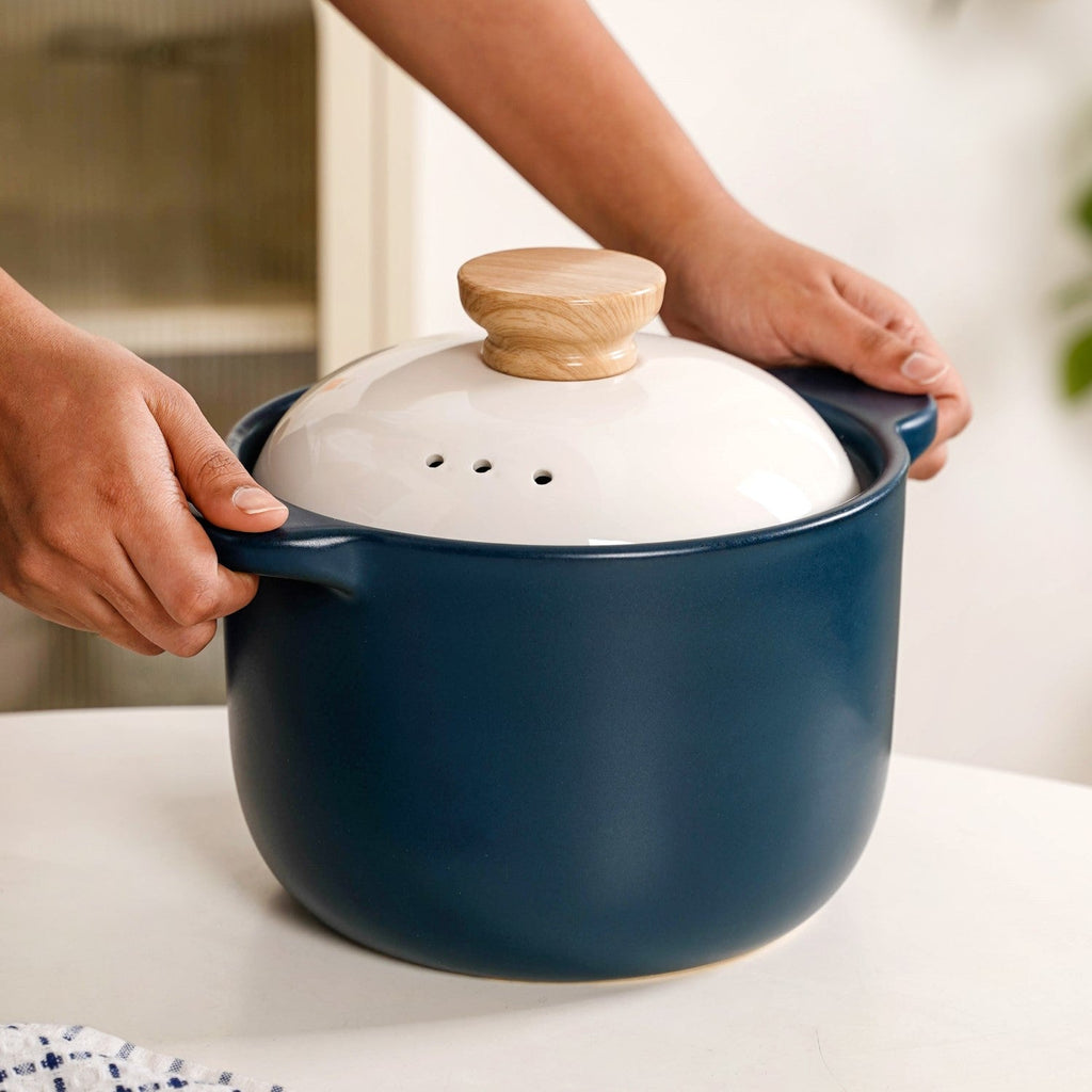 Cera Deep Ceramic Stew Pot Teal 3700ml Nestasia