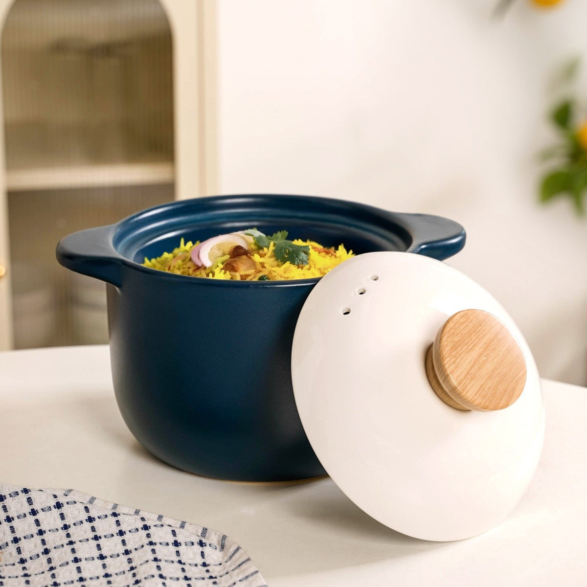 Cera Deep Ceramic Stew Pot Teal 3700ml Nestasia