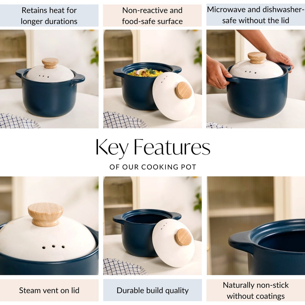Cera Deep Ceramic Stew Pot Teal 3700ml Nestasia