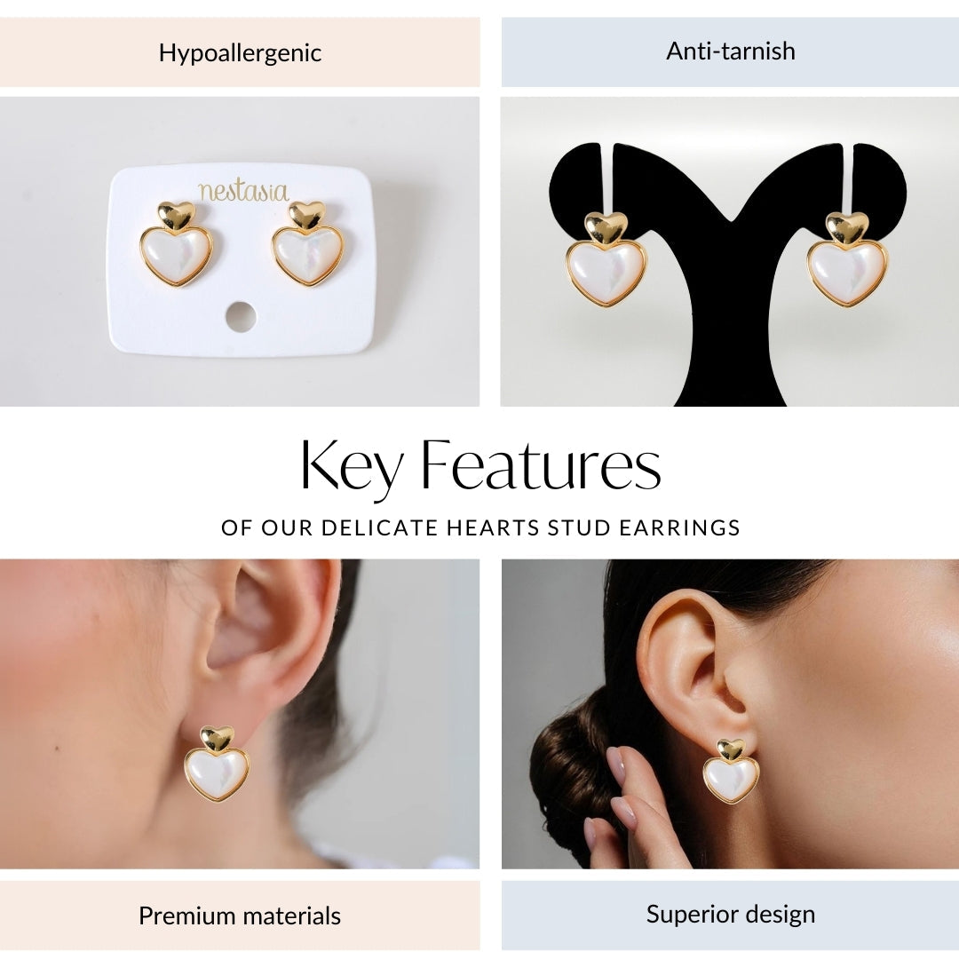 Delicate Hearts Stud Earrings Nestasia