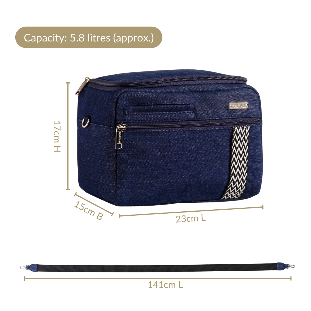 Denim Office Lunch Bag With Shoulder Strap Nestasia