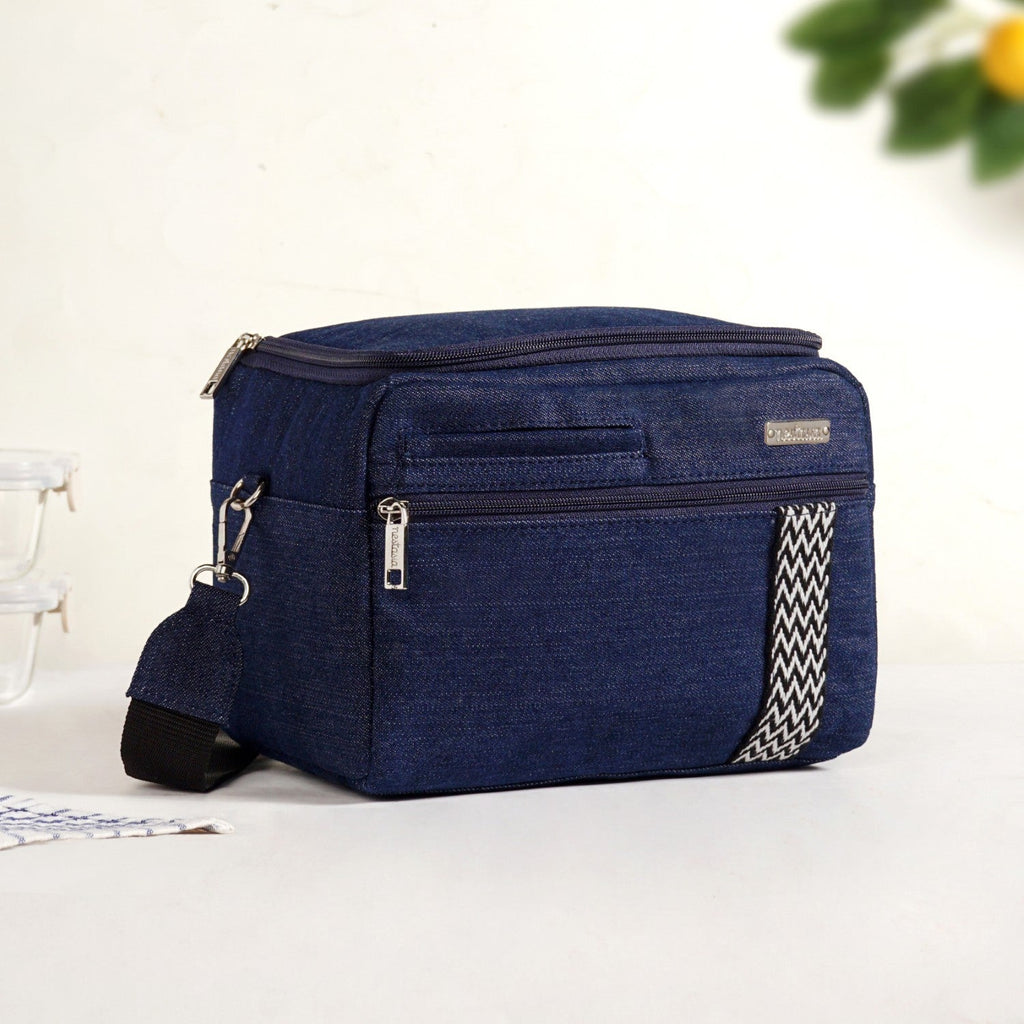 Denim Office Lunch Bag With Shoulder Strap Nestasia