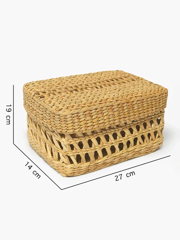 Artisan Seagrass Lid Box for Jewelry, Belts & Scarves