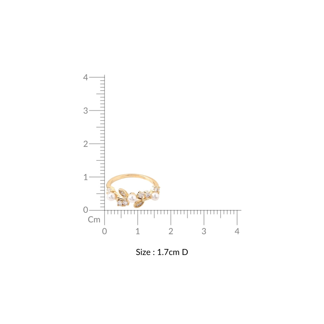 Dewdrop On Leaf Pearl Accent Ring Gold Nestasia