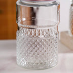 Diamond Embossed Storage Glass Jars With Lids Set Of 4 1000ml Nestasia