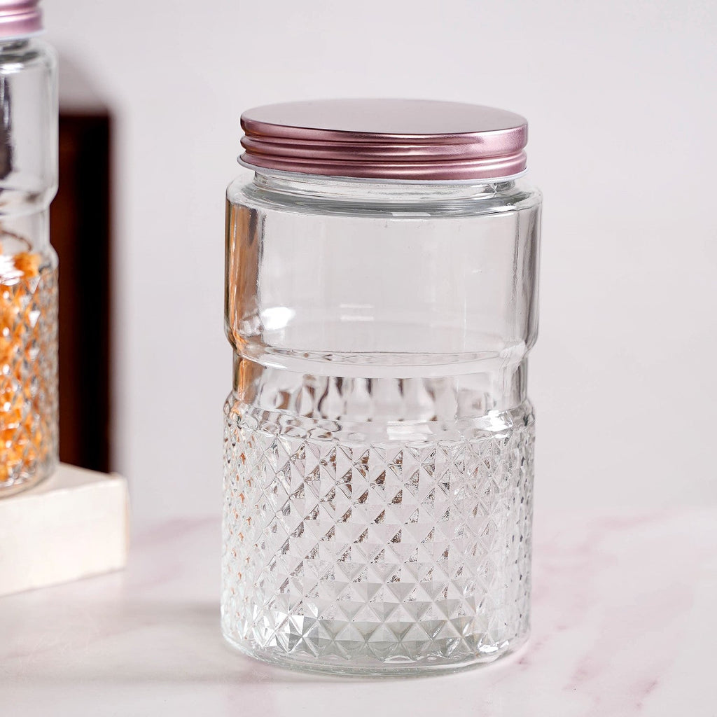 Diamond Embossed Storage Glass Jars With Lids Set Of 4 1000ml Nestasia