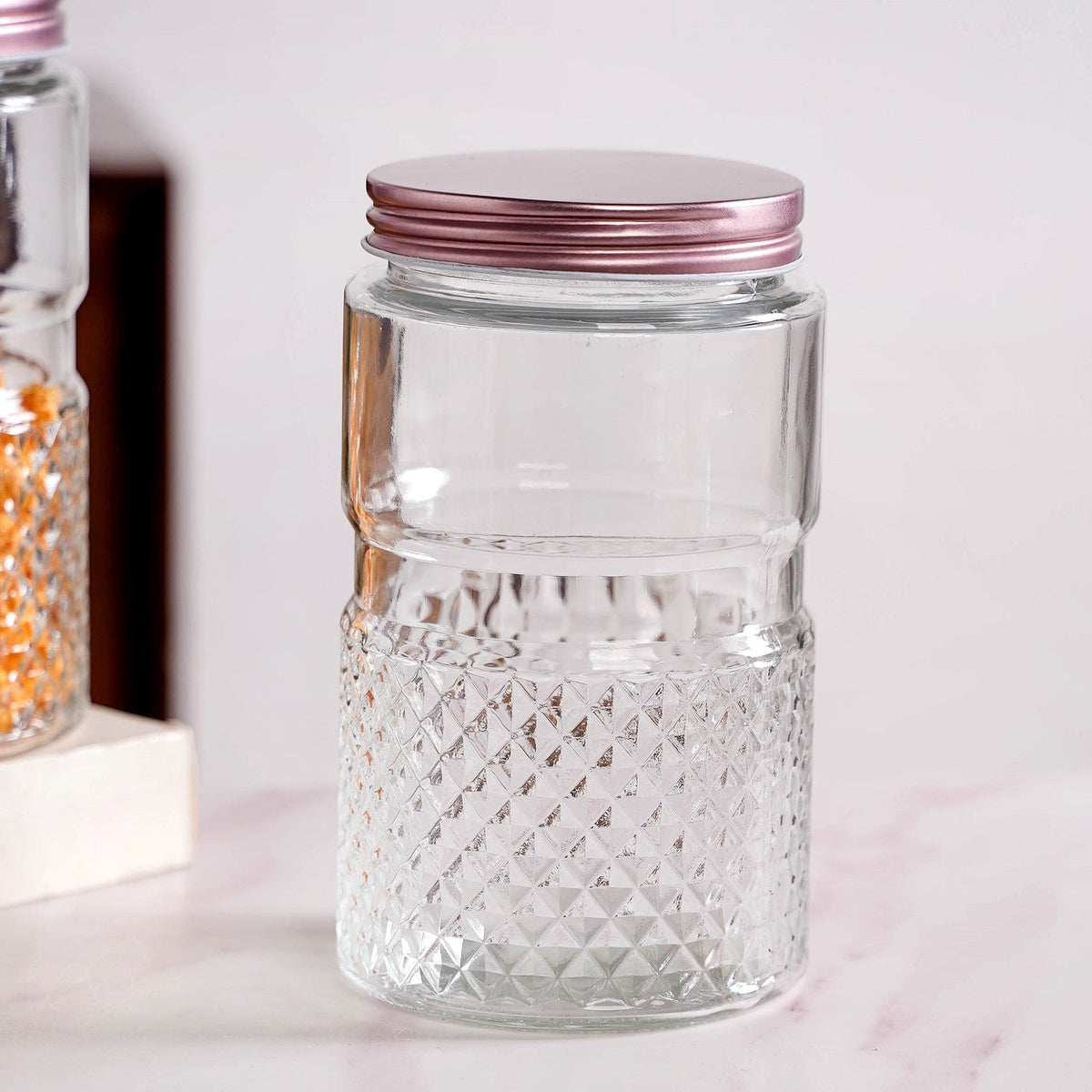 Diamond Embossed Storage Glass Jars With Lids Set Of 4 1000ml Nestasia