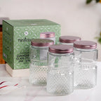 Diamond Embossed Storage Glass Jars With Lids Set Of 4 1000ml Nestasia