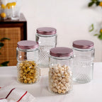 Diamond Embossed Storage Glass Jars With Lids Set Of 4 1000ml Nestasia