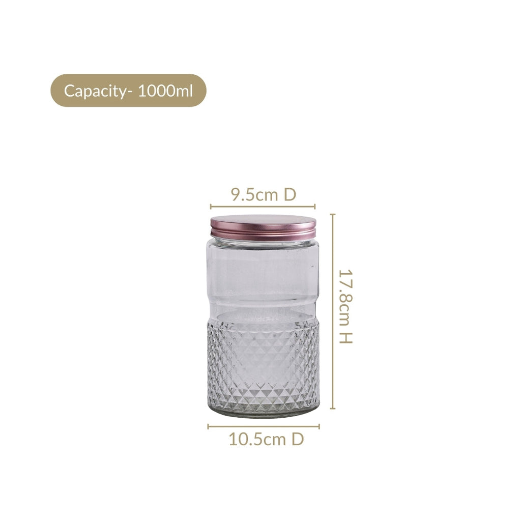 Diamond Embossed Storage Glass Jars With Lids Set Of 4 1000ml Nestasia