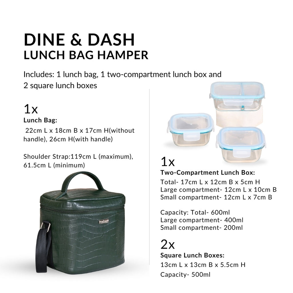 Premium Large Lunch Bag Lunch Box Set Dark Green Nestasia